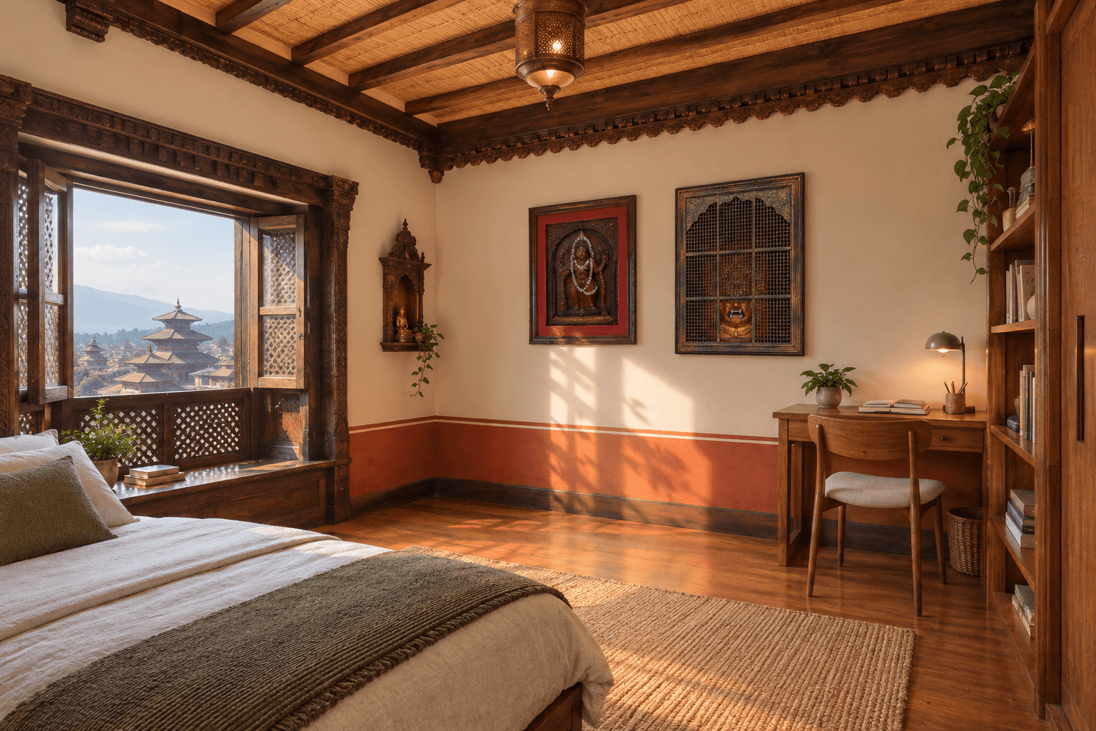 The same room decorated with handcrafted deity frames